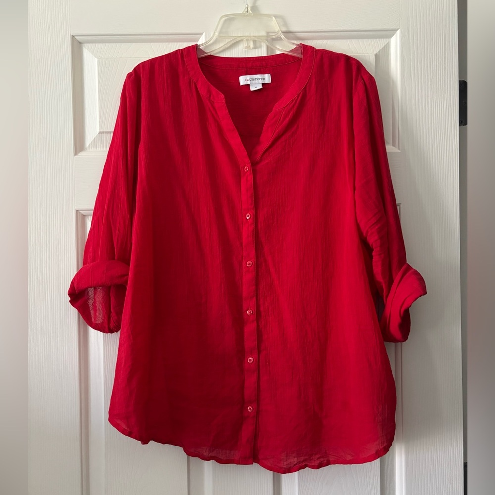 Liz Claiborne Bright Red Button-Front Blouse